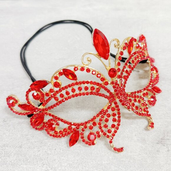 Gold masquerade mask, red crystal mask, Cosplay mask, Venetian mask, Ball mask - Picture 4 of 8